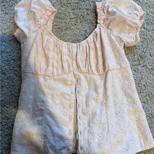 Hollister Light Pink Eyelet Puff Sleeve Blouse